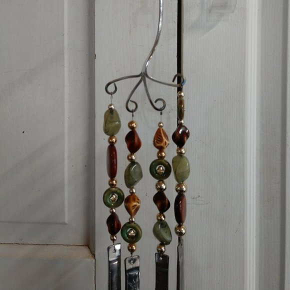 Green/Brown/Gold Handmade Upcycled Recycled Silverware Windchime - Picture 3 of 8